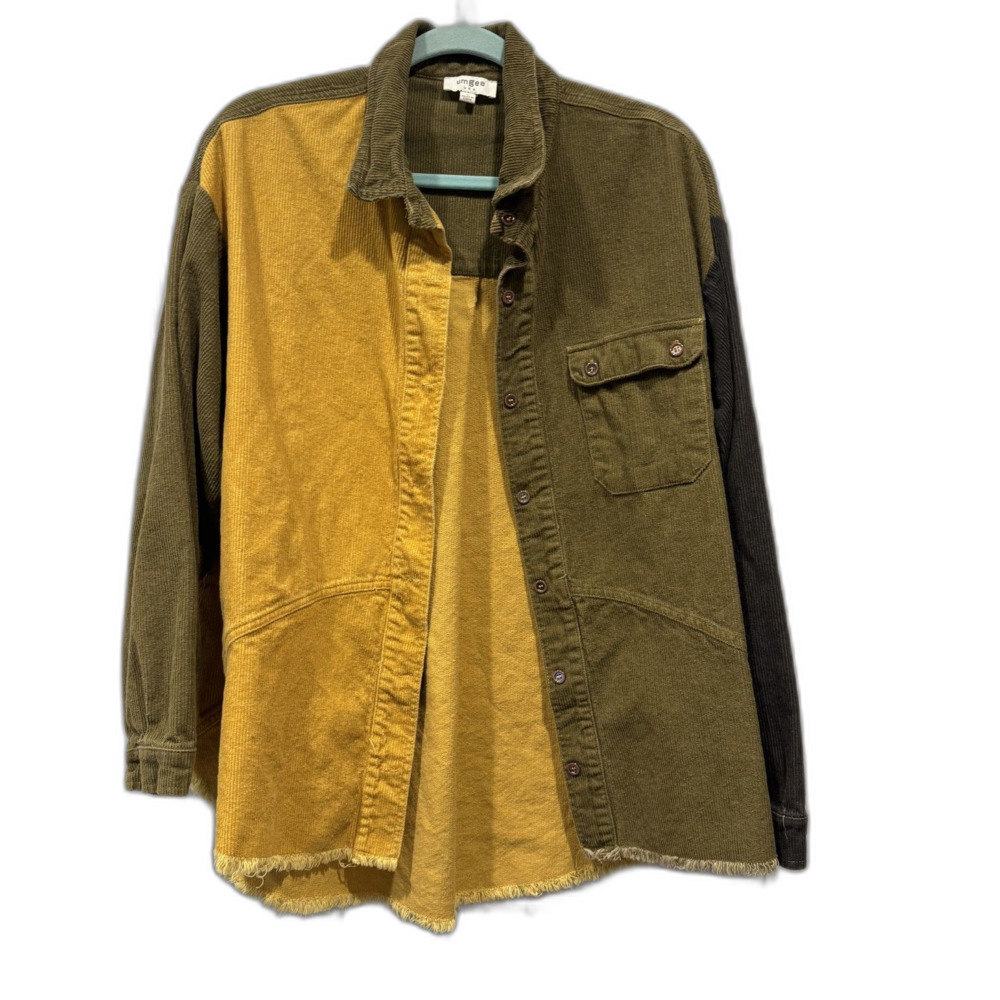 Umgee Shacket Colorblock Corduroy Button Front Western Overshirt Women Sz Small